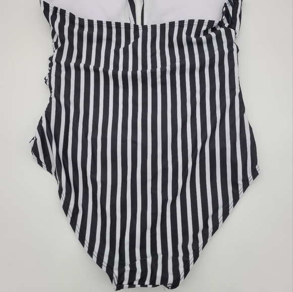 Women black One Piece Swimsuit Tummy Control Swimwear V Neck Bathing Suit - Picture 6 of 13